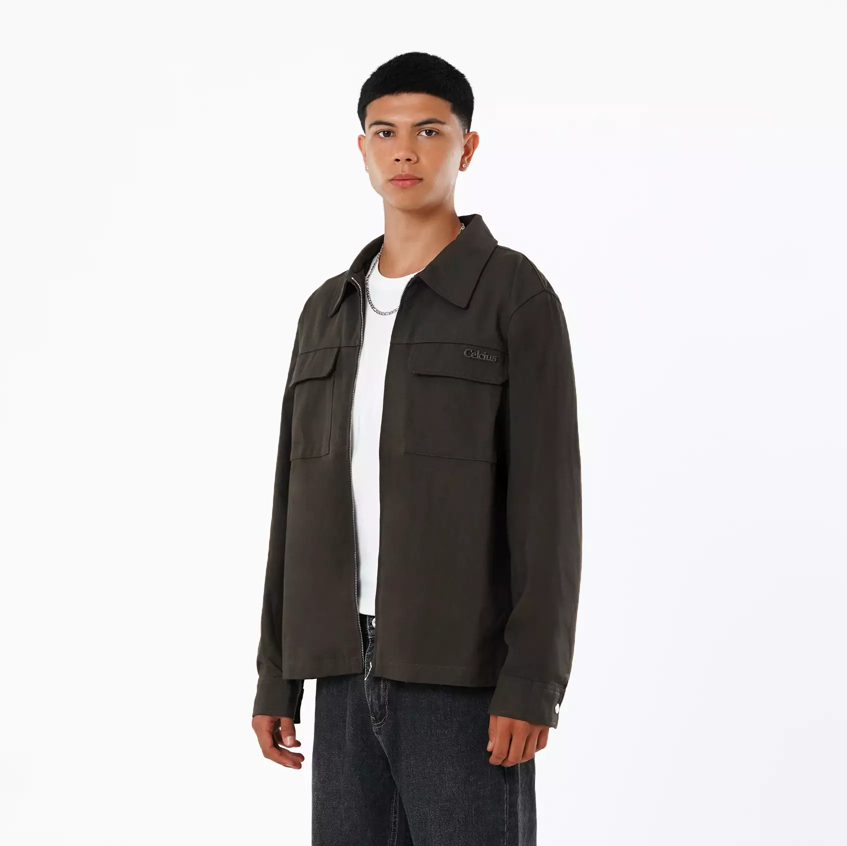CELCIUS Relaxed Fit Zip Up Jacket Overshirt I31000412C Dark Green