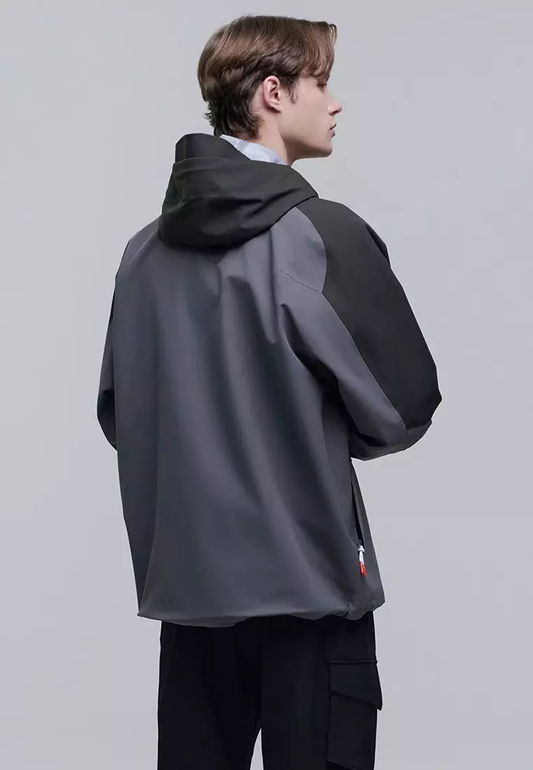 男女同款拼色半寬鬆三層防水風褸