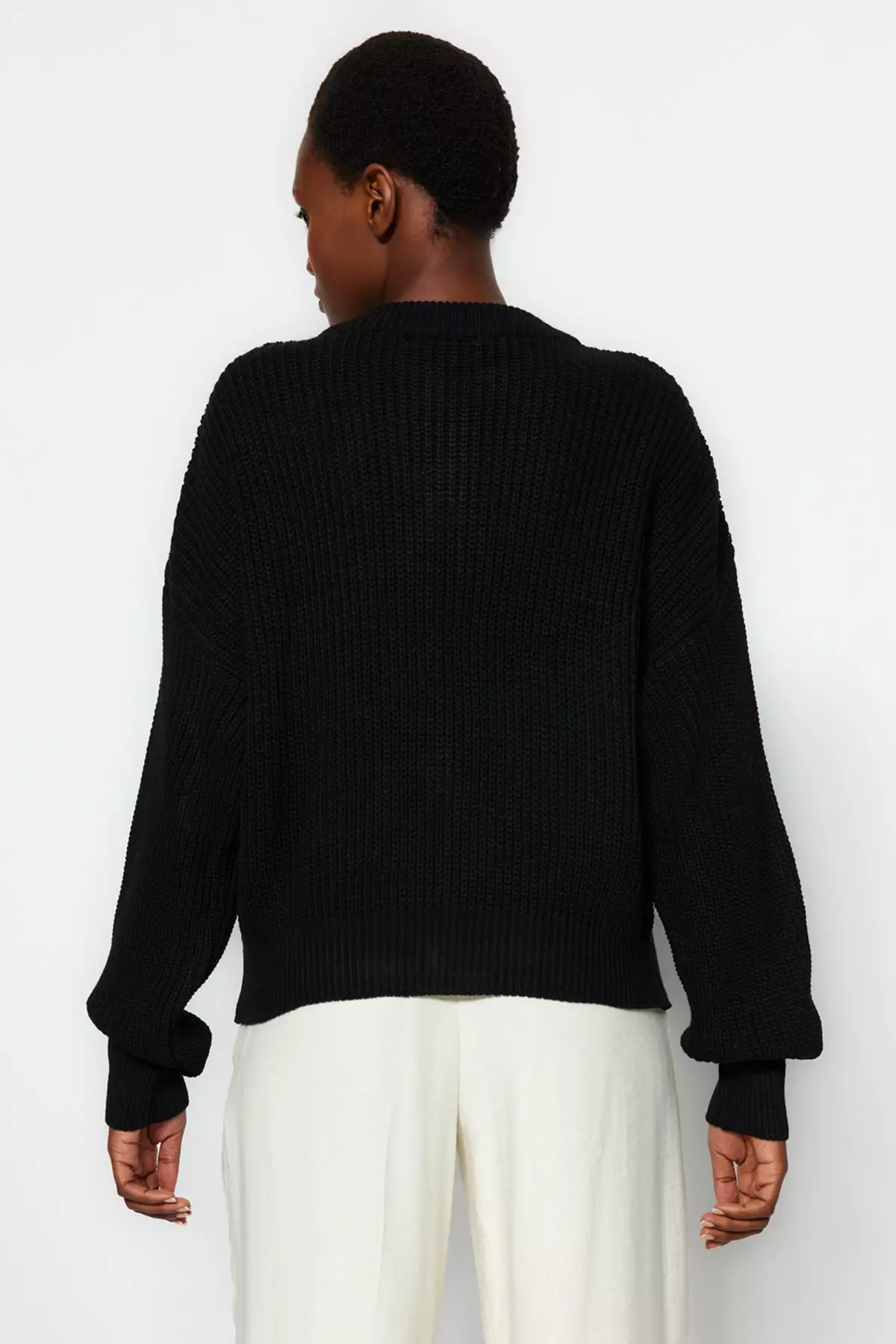 Black Wide Fit Bomber Collar Zippered Knitwear Cardigan Twoaw24Hi00153