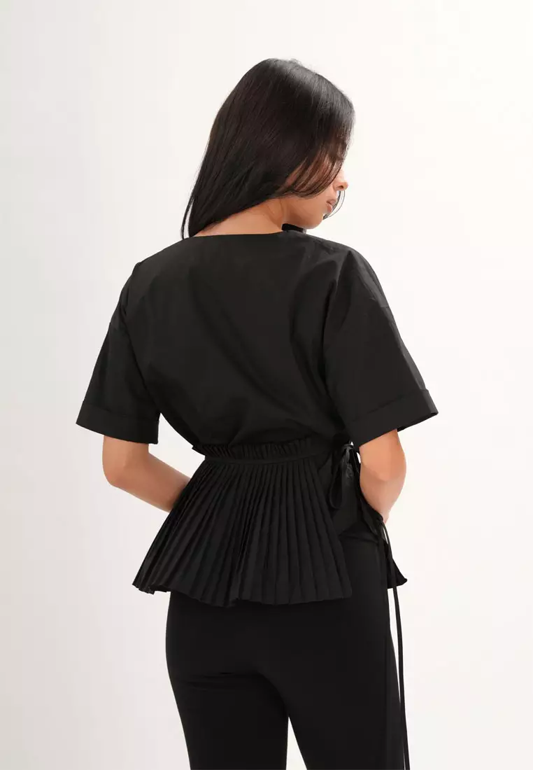Archetype Refined Crow Short Sleeve Top W/ Pleated Sash