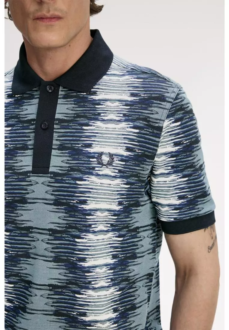 Fred Perry M1633 Soundwave Glitch Polo Shirt (Stockport Blue)