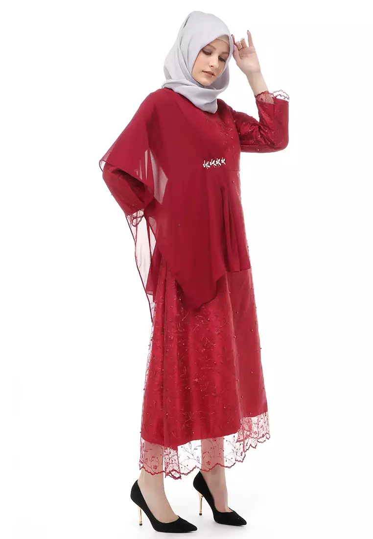 Anita Gaun Long Dress Wanita Regular Fit - Maroon
