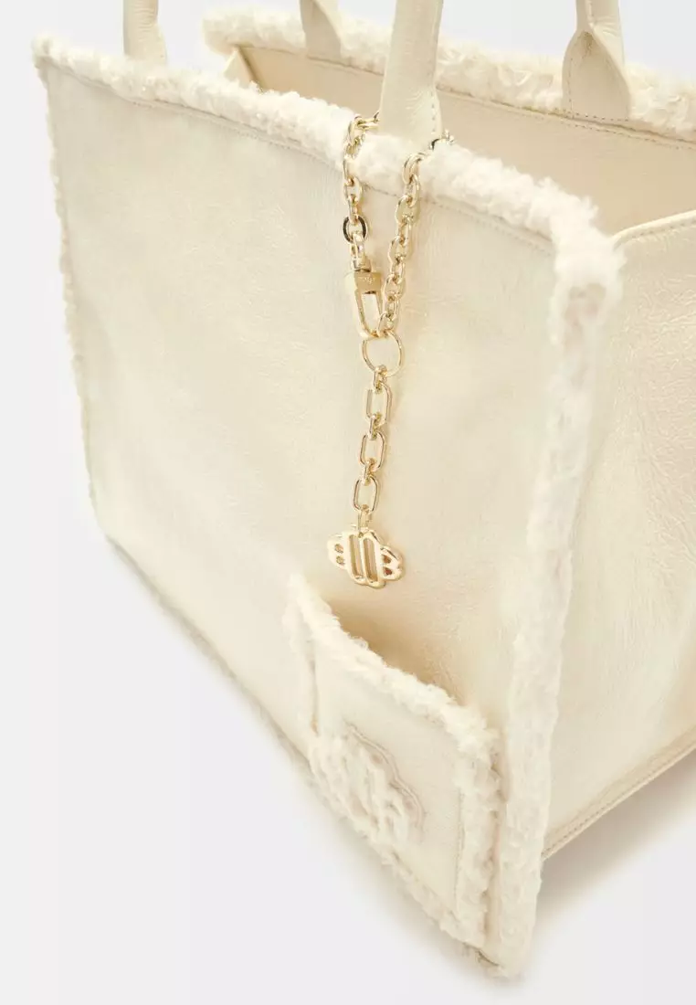 Buy Maje White Metallic Tote Bag With Fake Fur Online