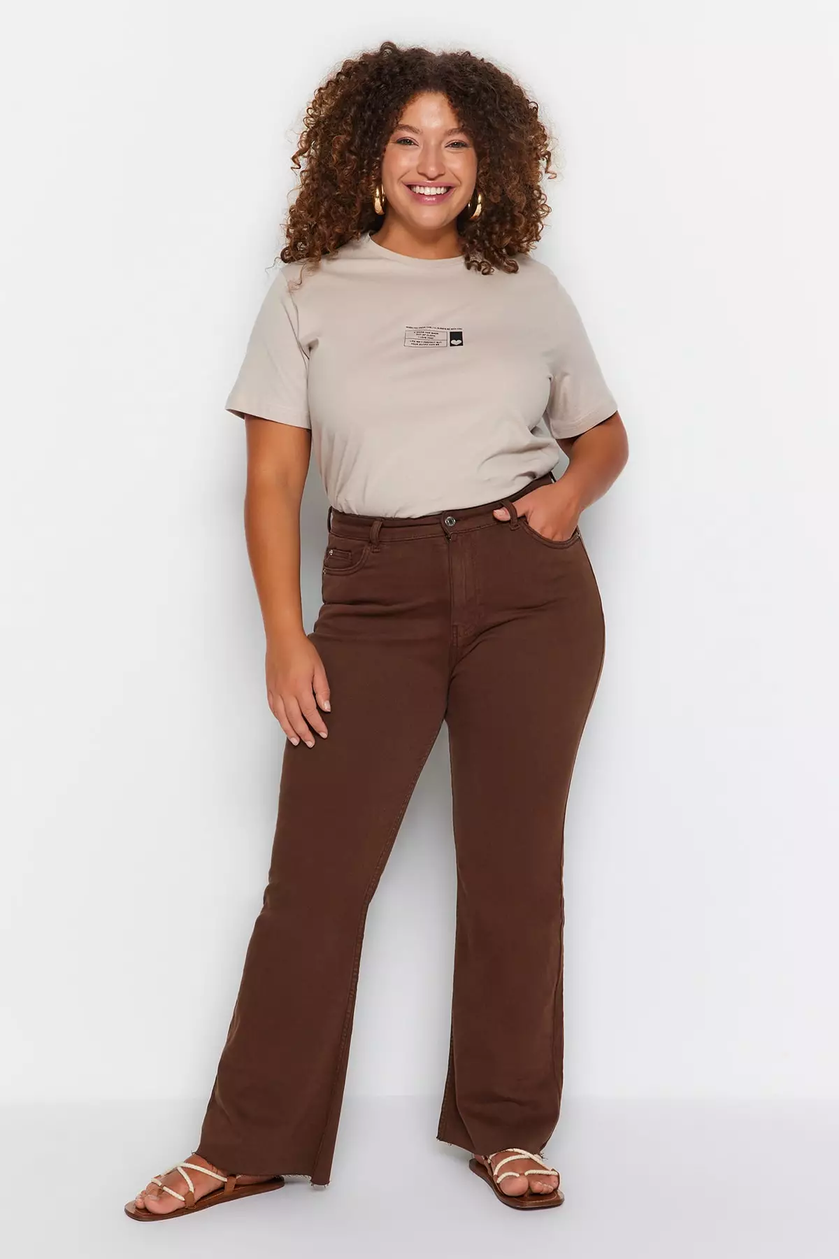 Trendyol Curve Plus Size Pants - Brown - Flare - Trendyol