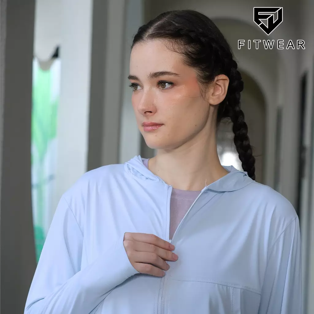 Fitwear Jaket / Jacket Olahraga Oversize Wanita TYLA DRYFIT POCKET - SOFT BLUE