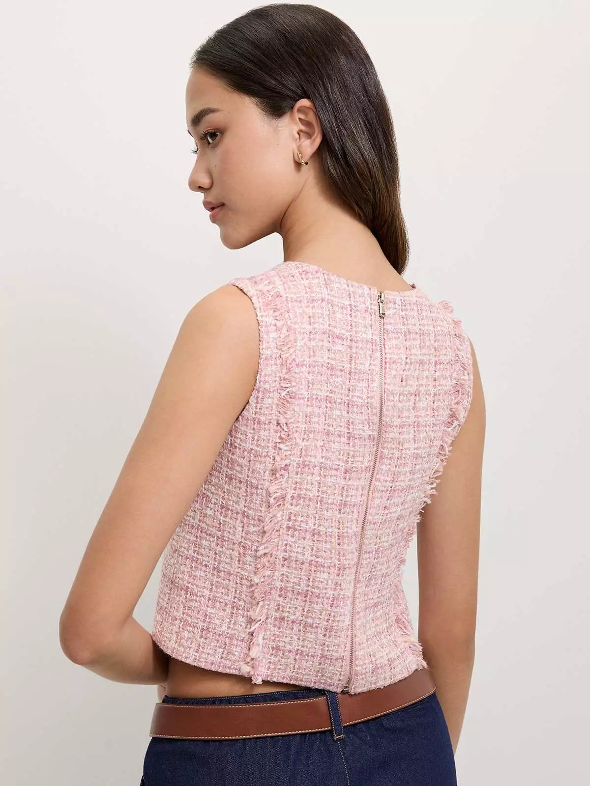 Tweed Crop Top - Light Pink