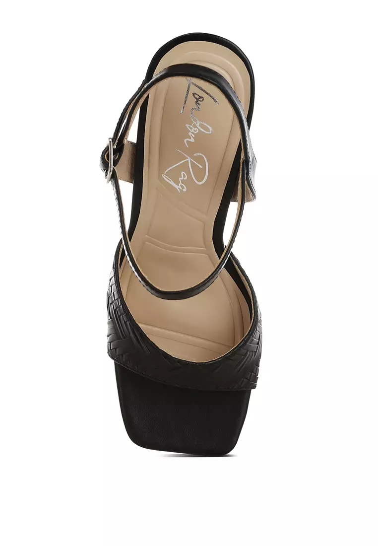 Textured Faux Leather Heels In Black