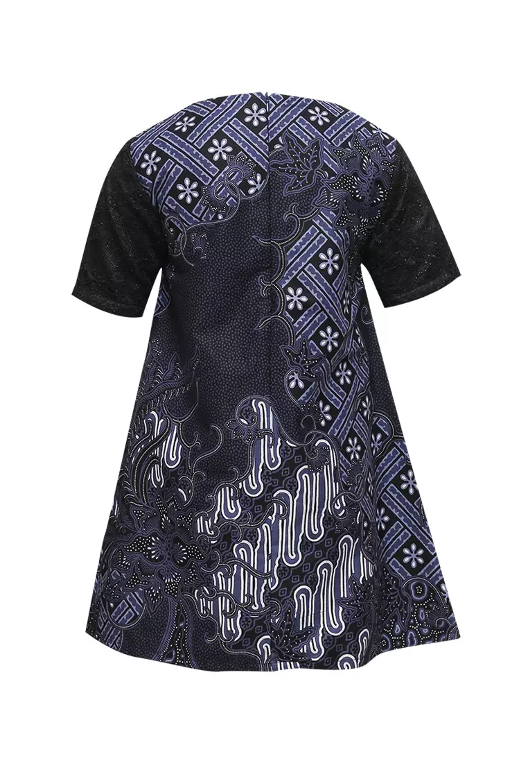 Dress Anak Perempuan Batik Davena Navy Lengan Pendek