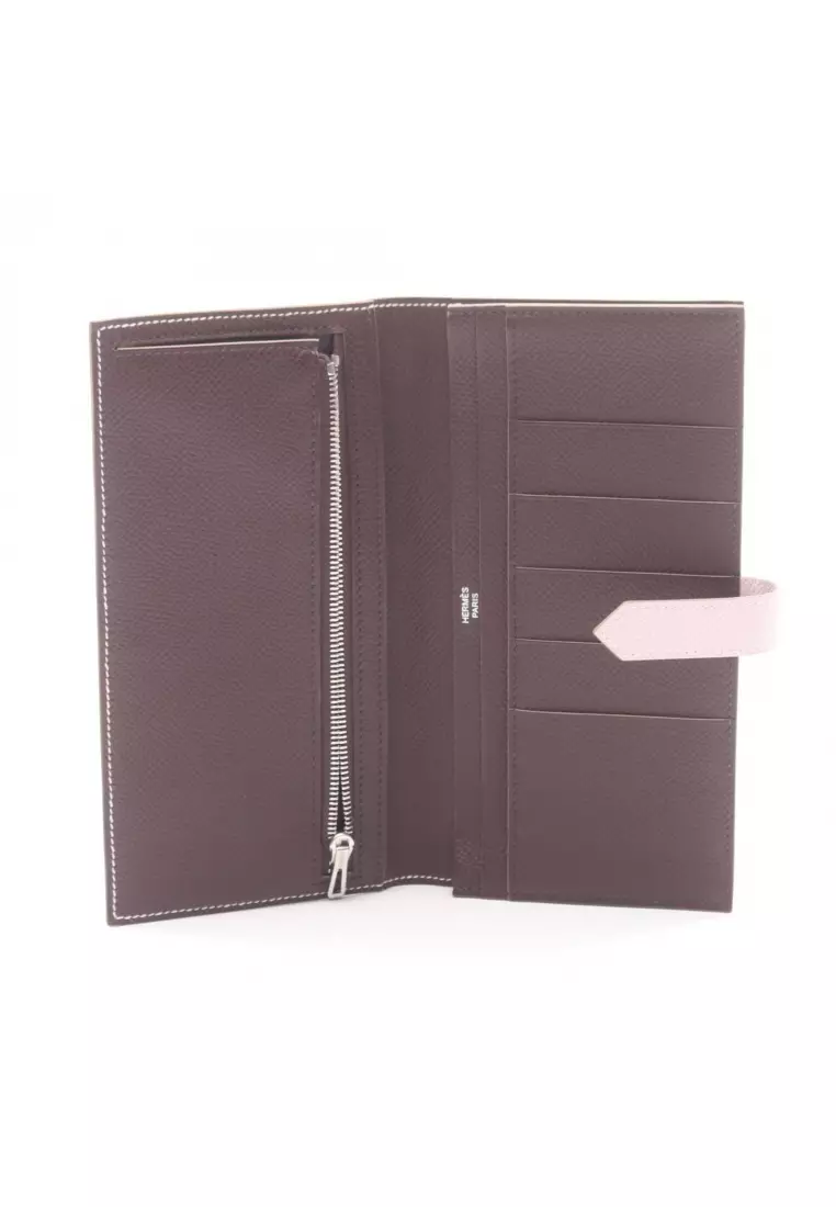 Pre-Loved Hermès bear souffle Verso mauve pail Rouge Serie Bi-fold Long Wallet Veau epsom Light pink silver hardware W engraved