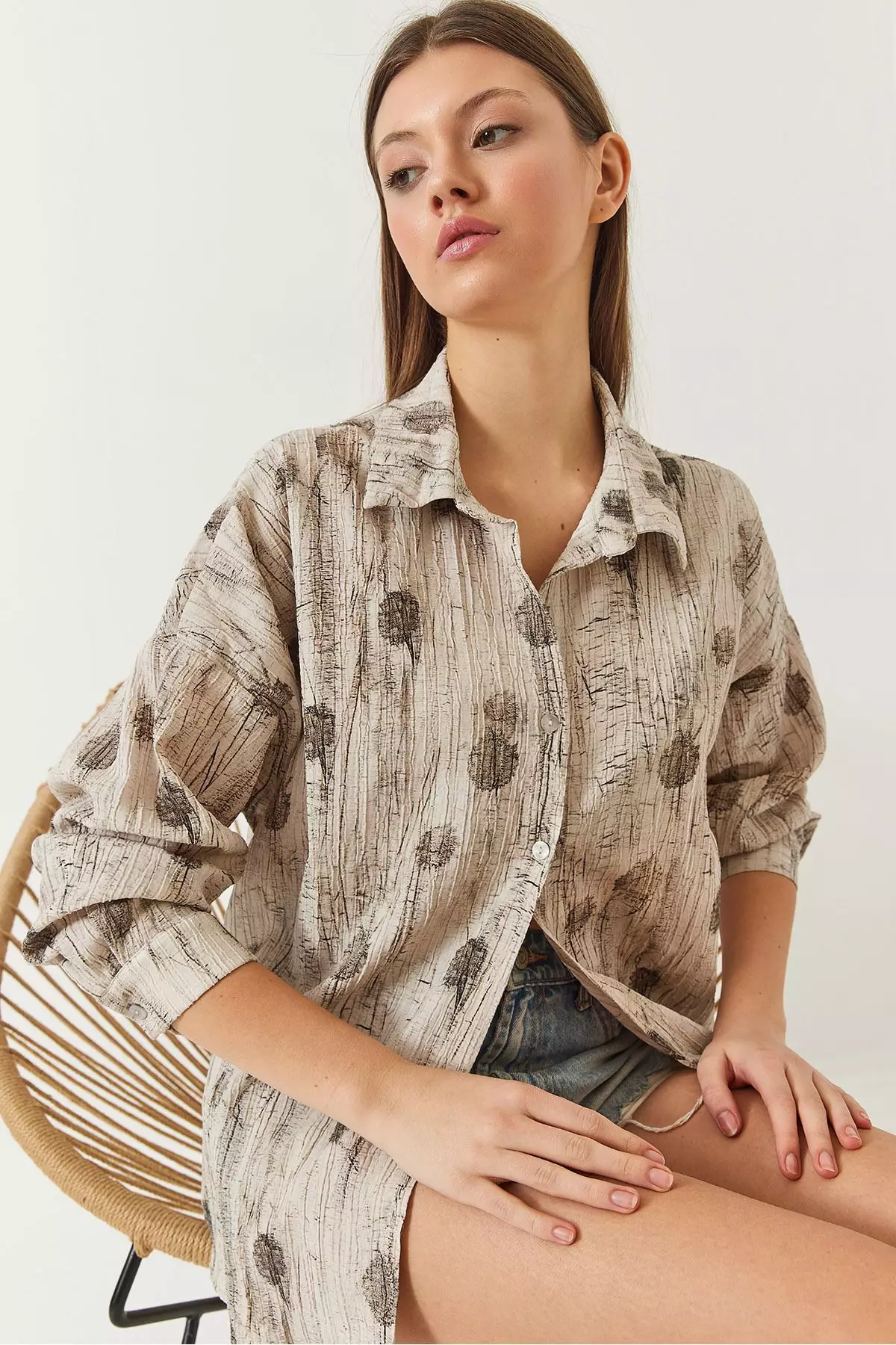 Women's Off Shoulder Print Oversize Shirt 60398 60271063