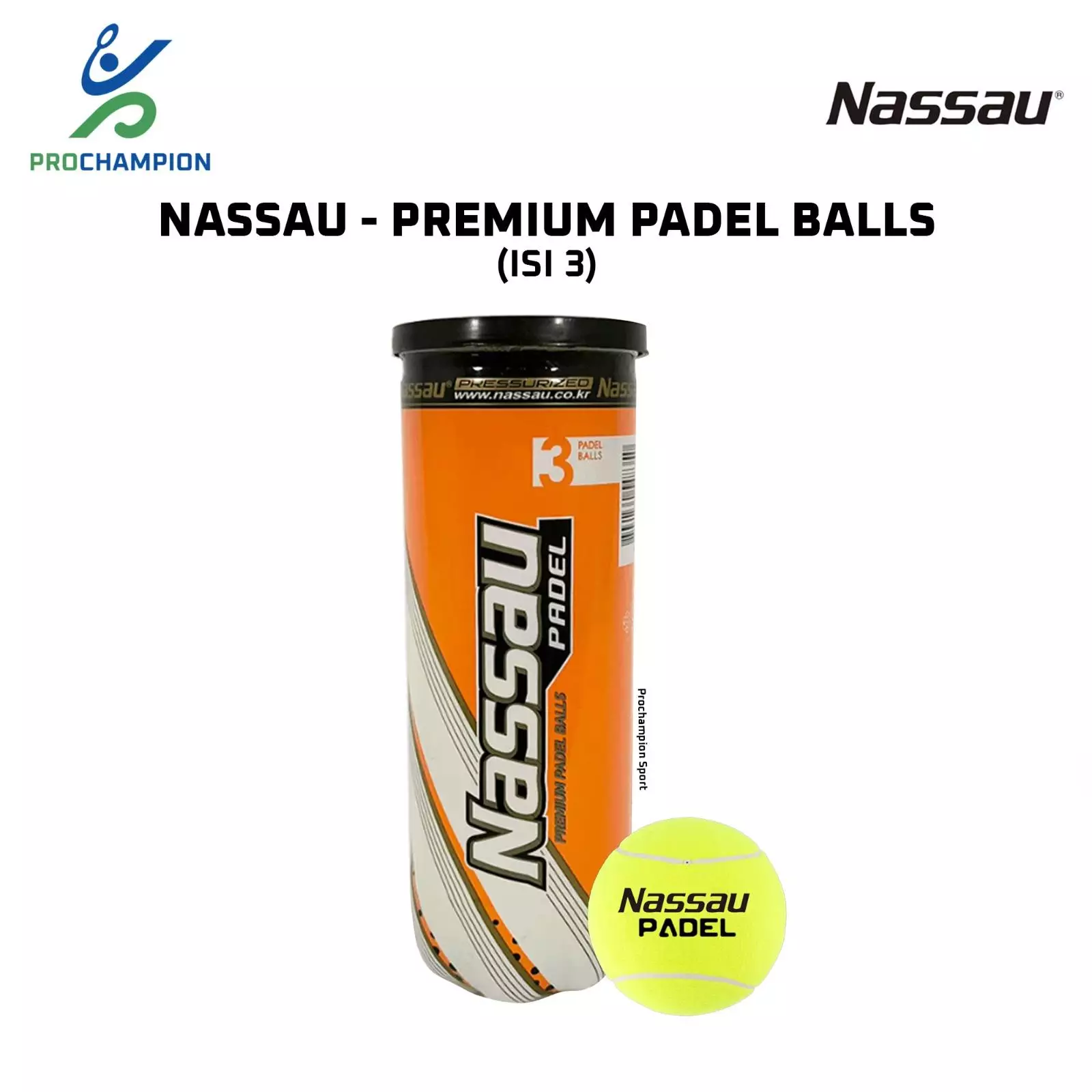 Bola Padel NASSAU Padel Balls PREMIUM Isi 3
