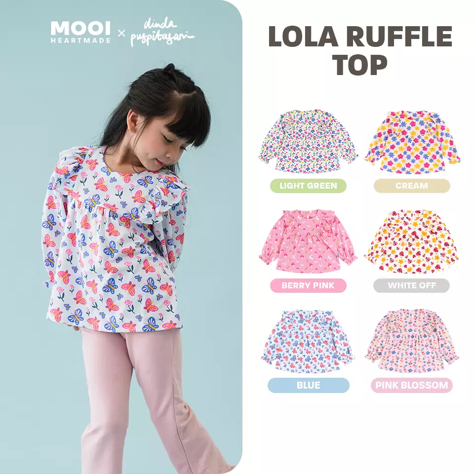 Mooi X Dinda Puspitasari Atasan Anak Perempuan Lola Top Ruffle - Blue