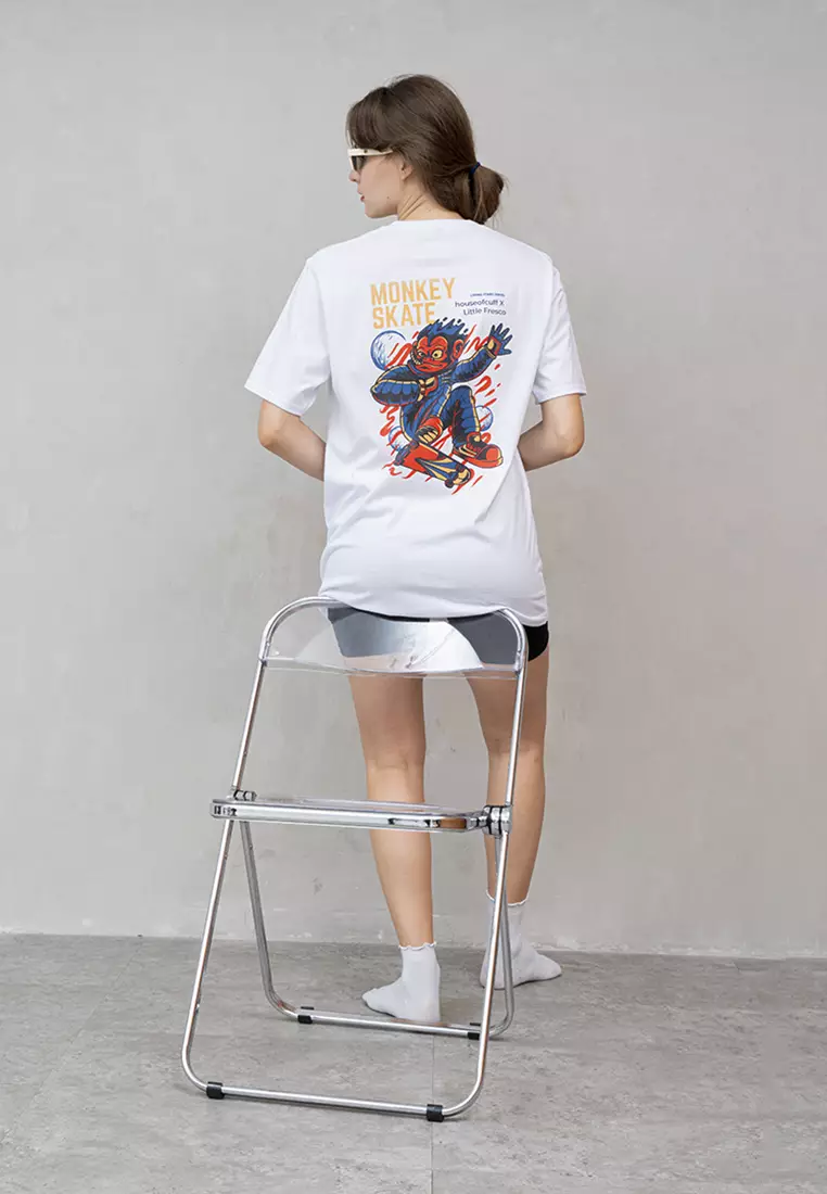 Kaos Putih t shirt polos wanita houseofcuff motif Monkey Skate