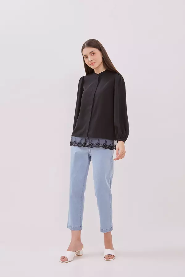 MINIMAL - Maisy - Blouse With Lace Detail - Black Colour Black