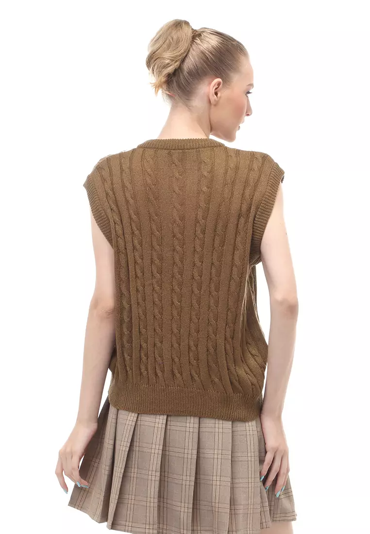 Urice Vest Rajut Atasan Wanita V-neck Sleeves Design Elegant - Bronze