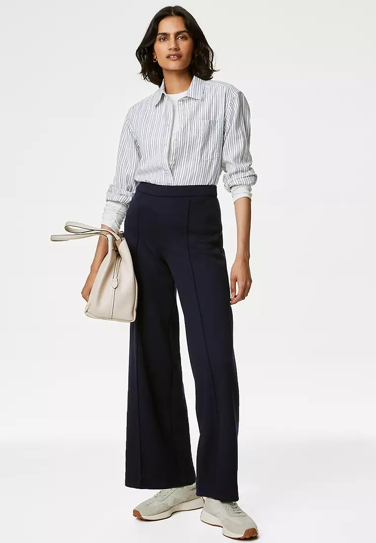 Jersey Elasticated Waist Wide Leg Trousers