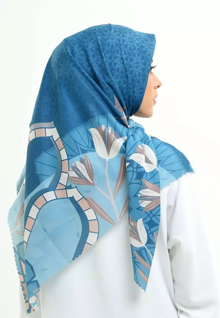 Rabbani - Kerudung Segi Empat Motif Tetra Faiha H0 - Teal Blue
