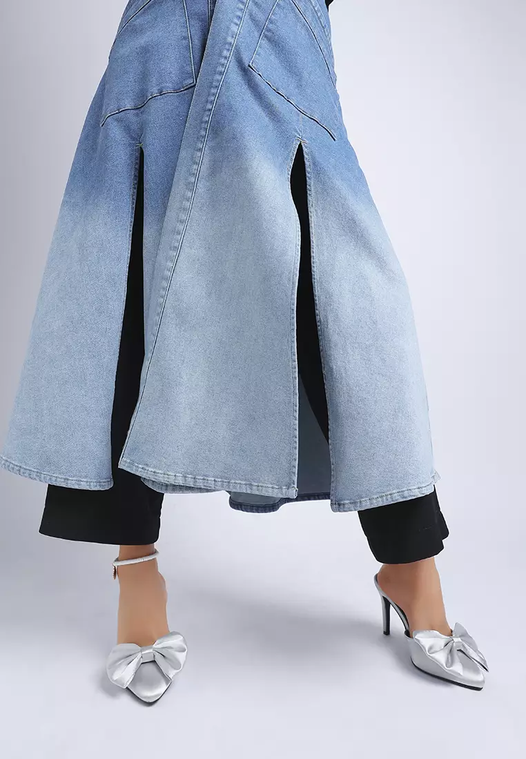 Sepatu Stiletto Berdetail Pita Warna Perak