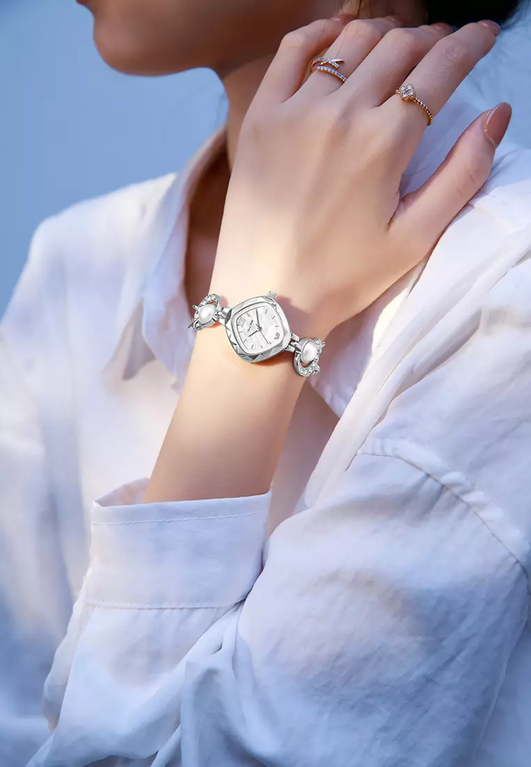 Jam Tangan Wanita Original Korea Style Pear Strap Anti Air Jam Tangan Cewek silverwhite