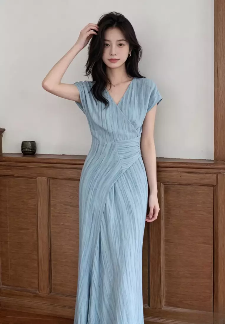 V-Neck Wrap Midi Dress CA26041011