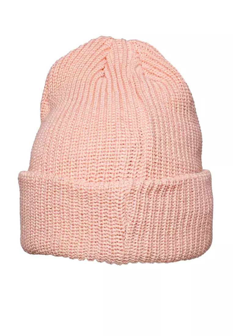Waffle Cuff Embroidered Beanie In Baby Pink