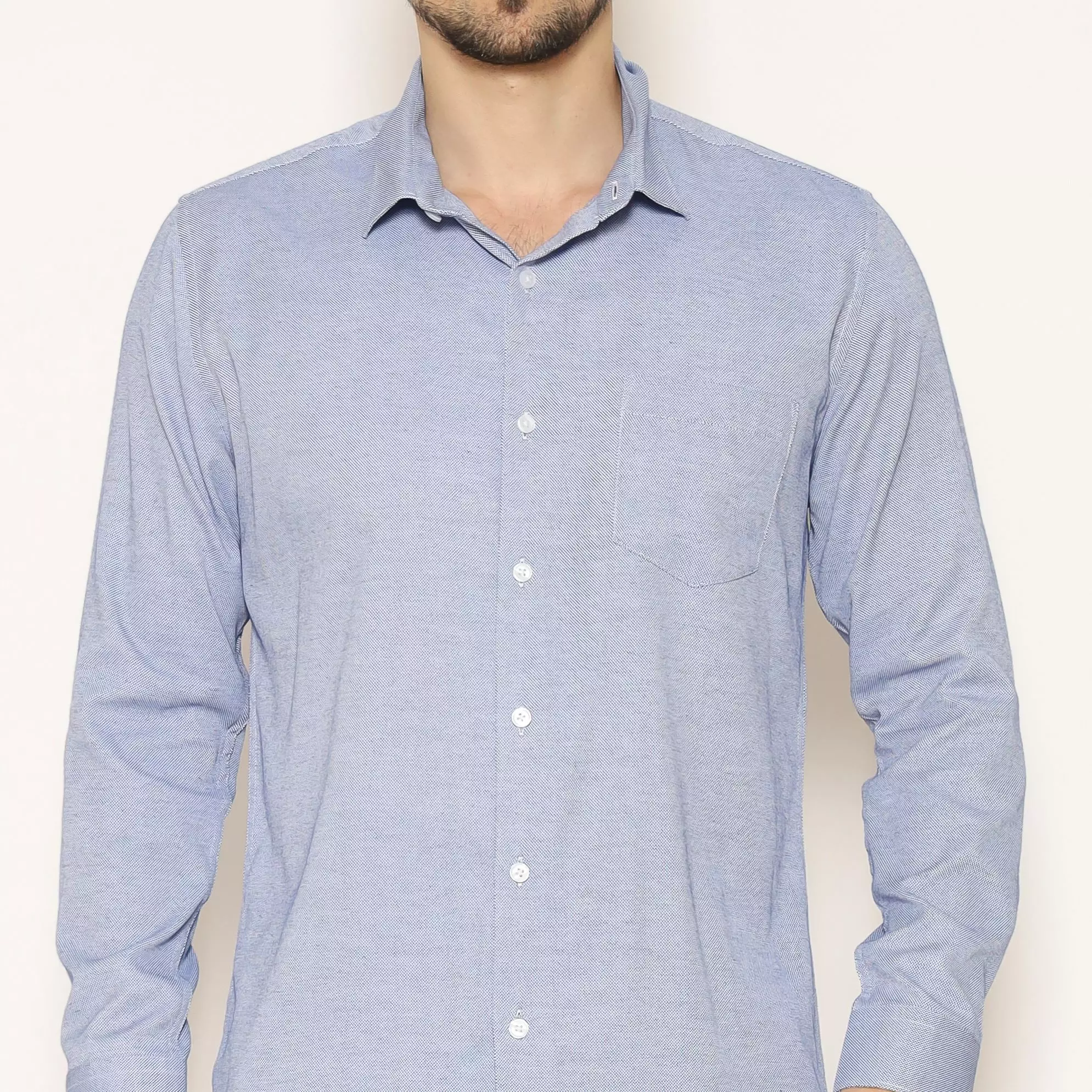 MAGINOT Kemeja Pria Basic Texture Lengan Panjang Blue