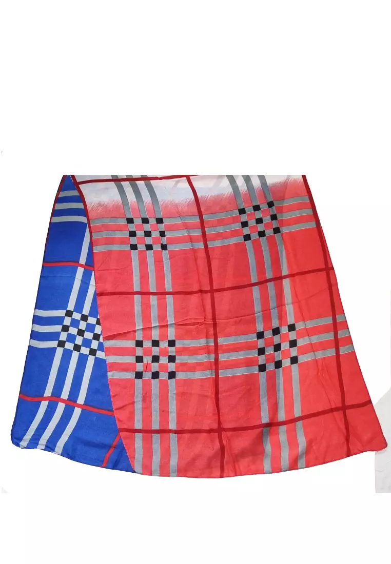 Checkered Poly.-Viscose Scarf Blue & Red