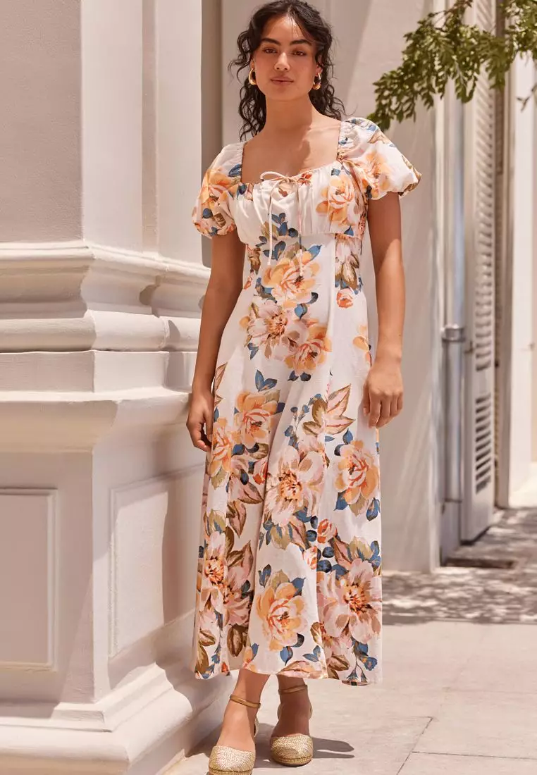 Puff Sleeve Midi Dress