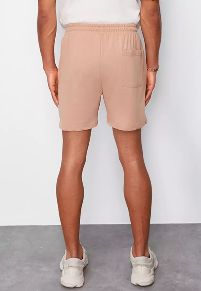 Mink Regular Cut Short Length PU Labeled Elastic Waisted Lace-up Shorts TMNSS22SR0403