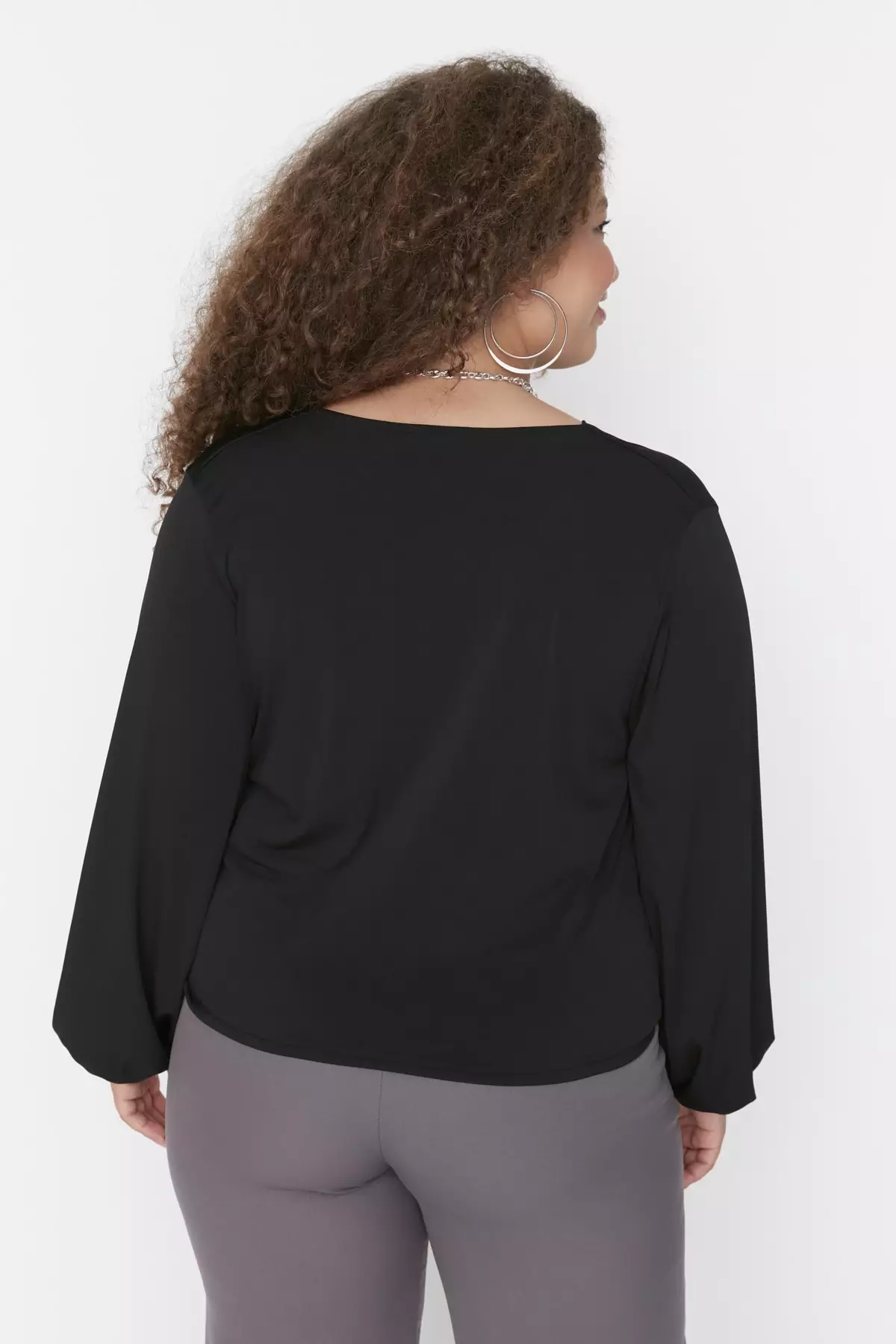Plus Size Wrap Balloon Sleeves Blouse