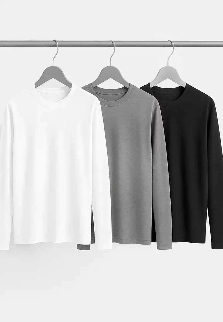 Black-Gray-Ecru 3-Pack Slim/Slim Cut 100% Cotton Men's T-Shirt