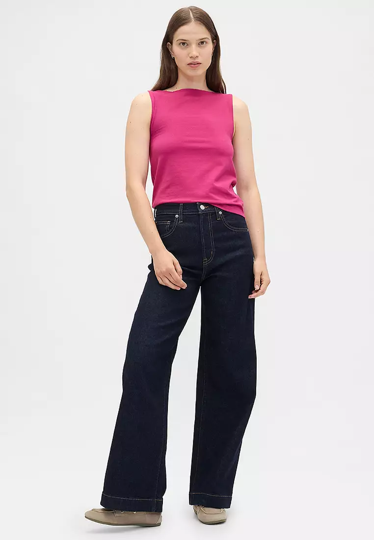 Sleeveless Boat Neck Tank Top