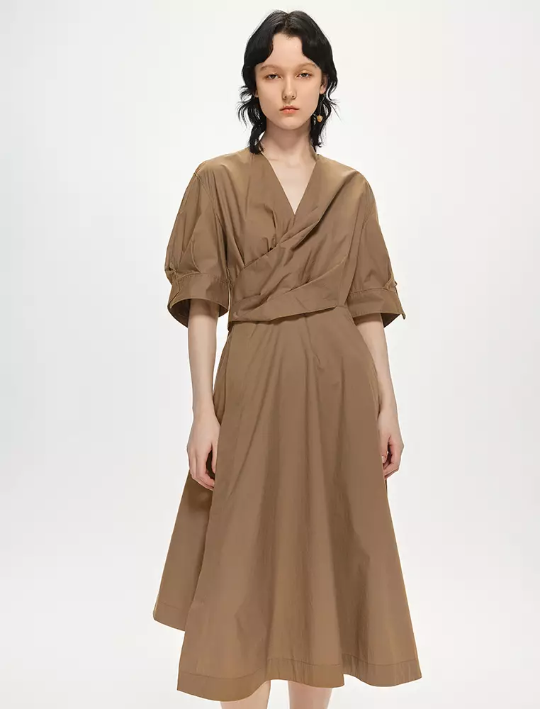 Plain Weave X-Line Loose Everyday Casual Short Sleeve Dress