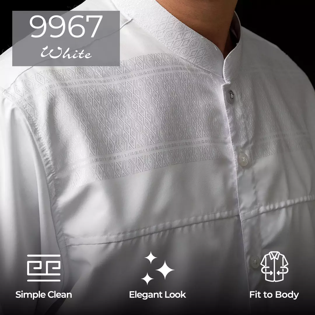 Casella Baju Koko Pria Lengan Panjang Premium Horizontal White | Koko Elegant Ismail Lengan Panjang 9967 White