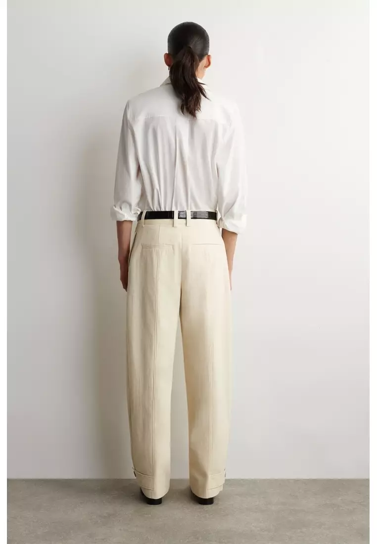 BARREL-LEG COTTON UTILITY TROUSERS