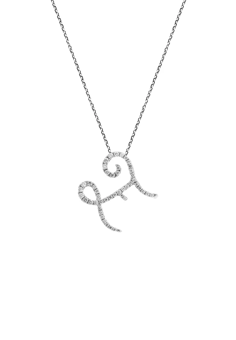 Pavé Lab Grown Diamond 'E' Initial Pendant in White Gold D/E-VVS/VS (0.33ct TDW) with chain