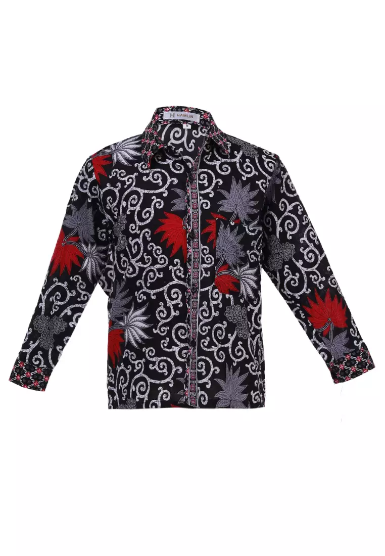 Lucas Kemeja Formal Batik Anak Laki-laki Lengan Panjang Motif Kembang Kids Traditional Shirt Material Cotton ORIGINAL - Black