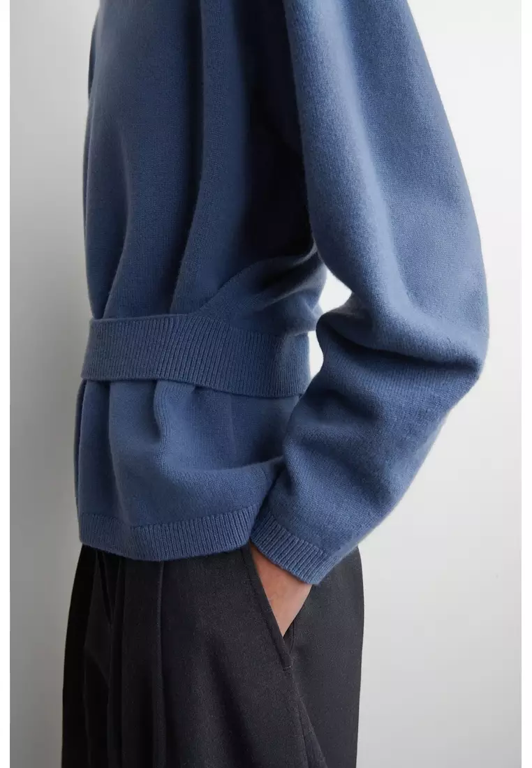 BELT-DETAIL MERINO WOOL JUMPER