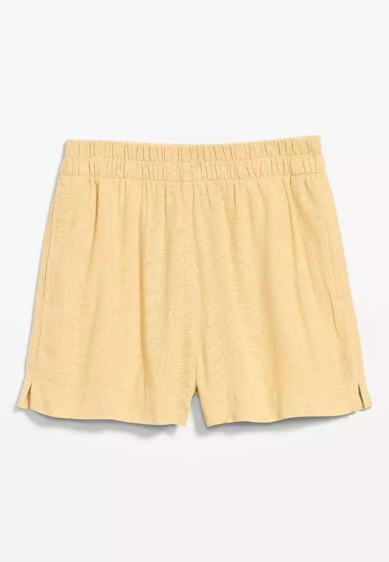 High-Waisted Beach Linen Pull-On Shorts
