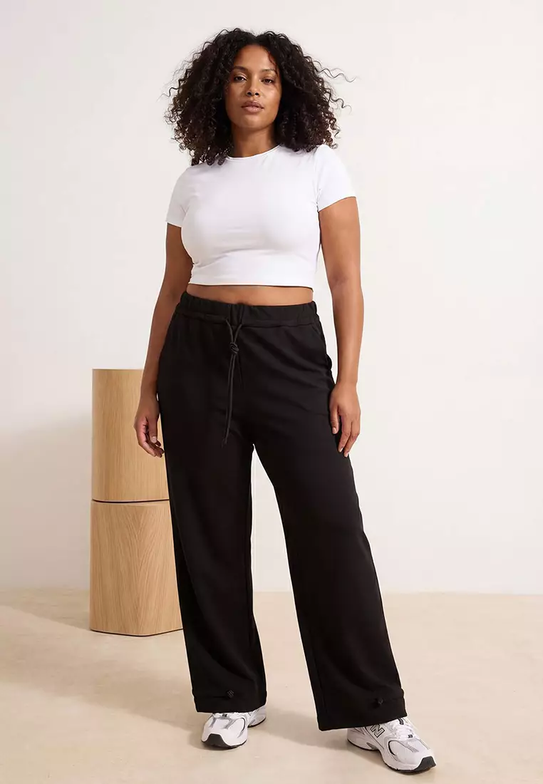 Black Slim Waist And Leg Stopper Detailed Jogger Plus Size Sweatpants Tbbss26Aj00008