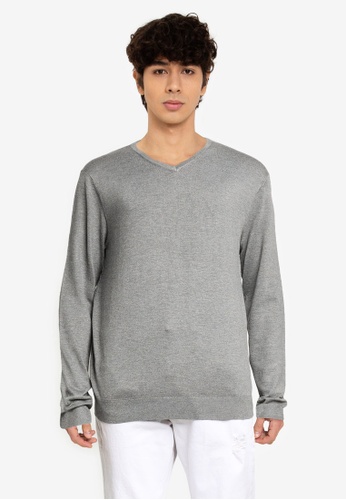 Only & Sons grey V-Neck Knit Pullover A384EAA7B8C096GS_1