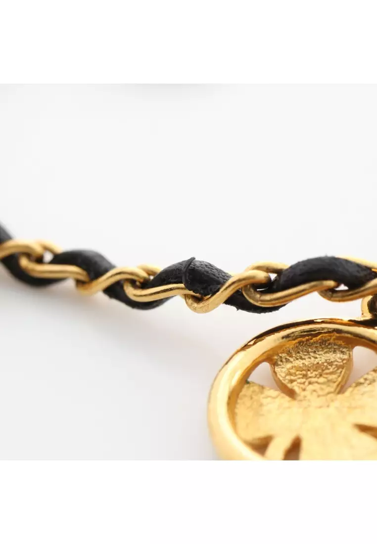 Chanel Pre-loved CHANEL coco mark camellia necklace leather gold black 96P  2023, Buy Chanel Online