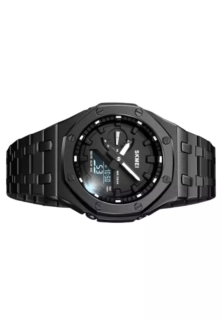 Jam Tangan Pria Digital Analog 2533 Watch Tali Stainless Rantai Anti Air 5 Bar ORIGINAL - Black