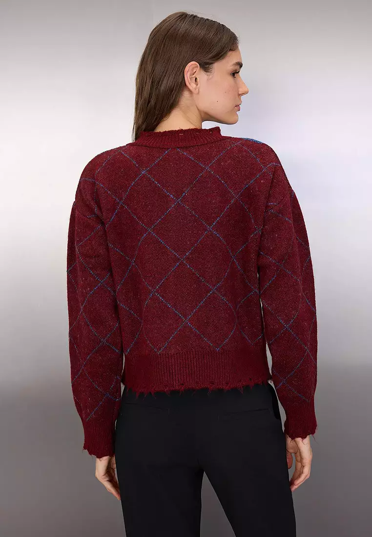 Damson Soft Textured Diamond Pattern Knitwear Cardigan