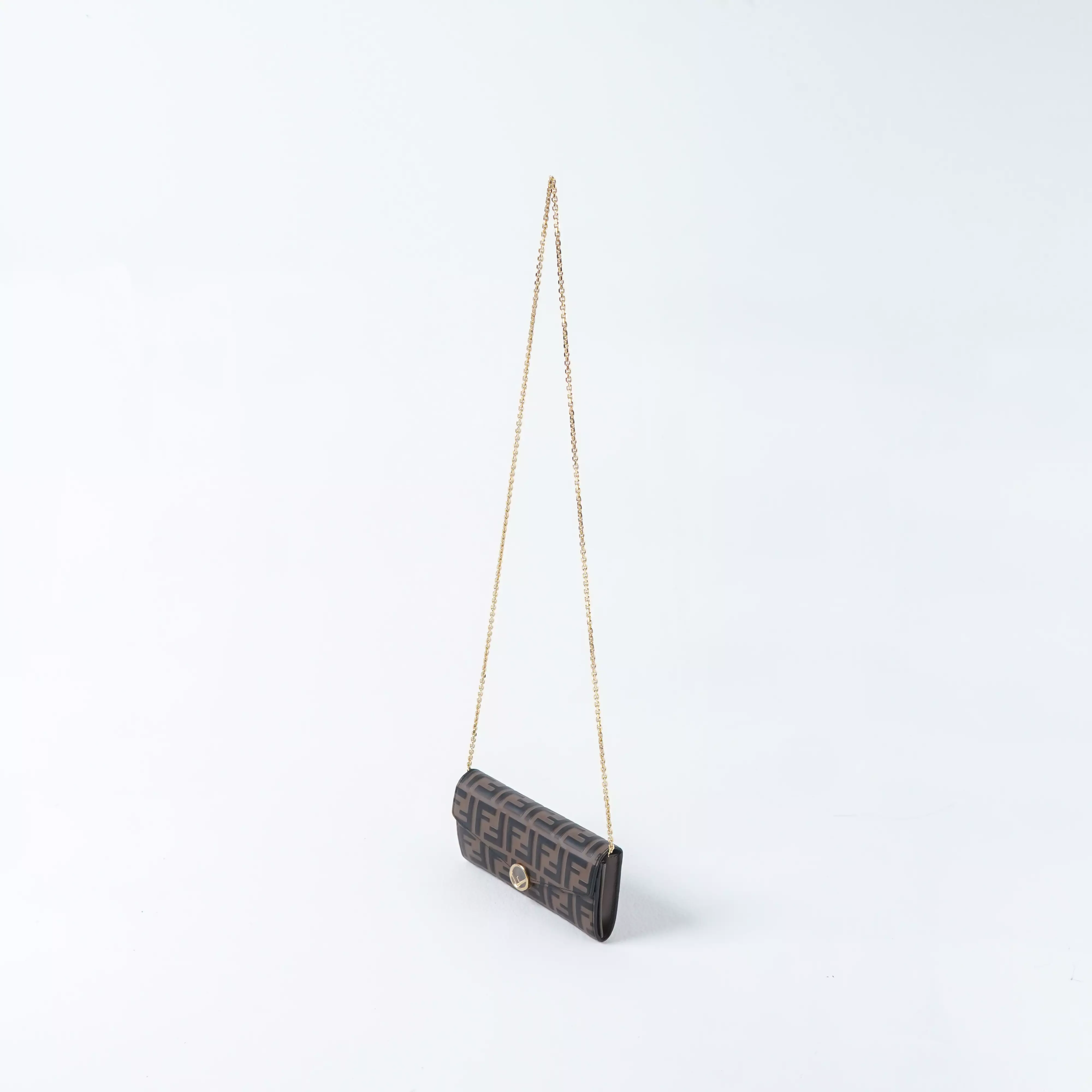 Tas FENDI FF MONOGRAM BLACK BROWN FLAP WALLET ON CHAIN BAG 100% ORIGINAL