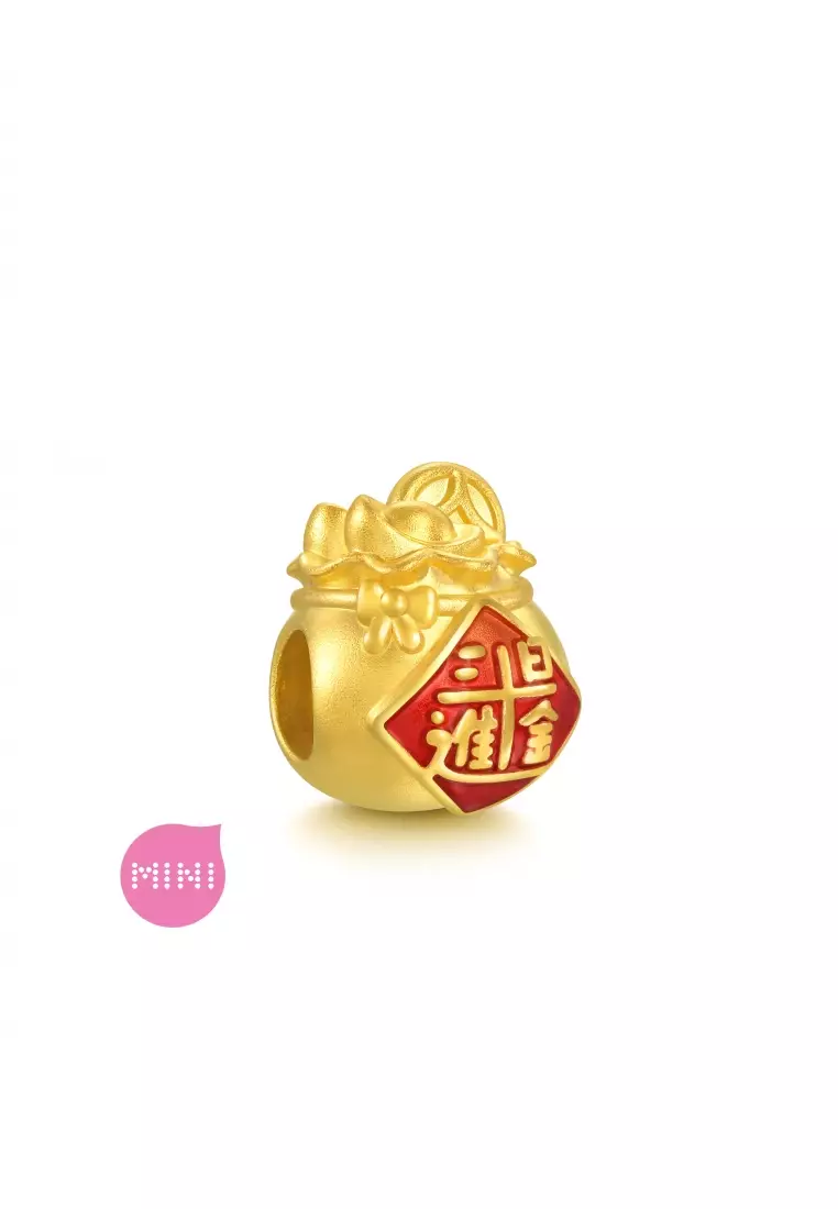 999 24K Solid Gold Cultural Blessing Lucky Money Bag Charm 94330C (Bracelet not included)