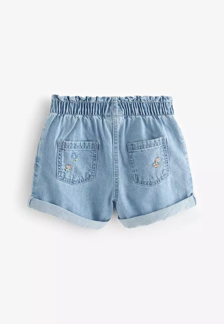 Bermuda Shorts with Embroidered Flowers, for Girls - light denim