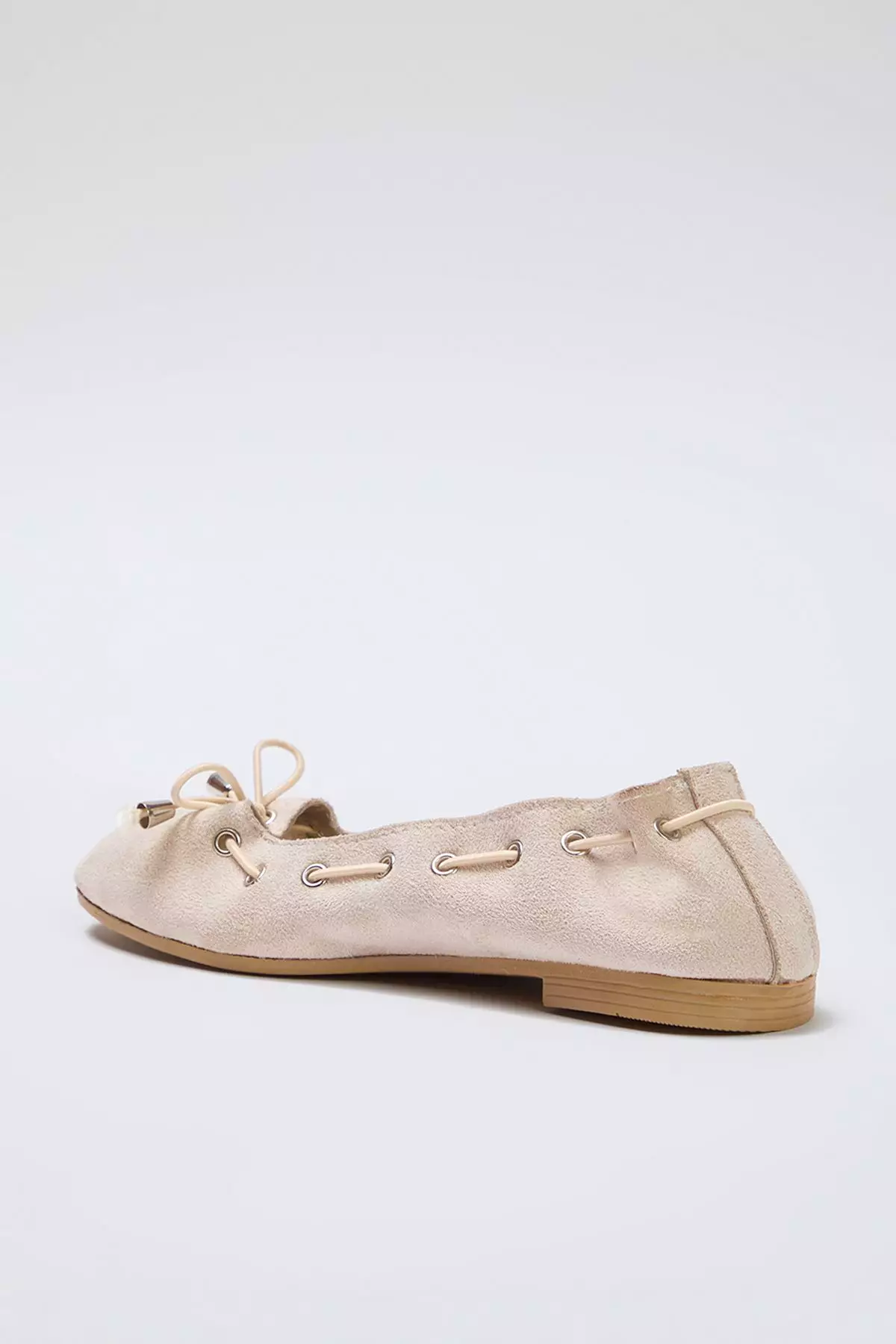 Beige Lacing Detailed Almond Toe Women's Ballerinas Takss25Be00004