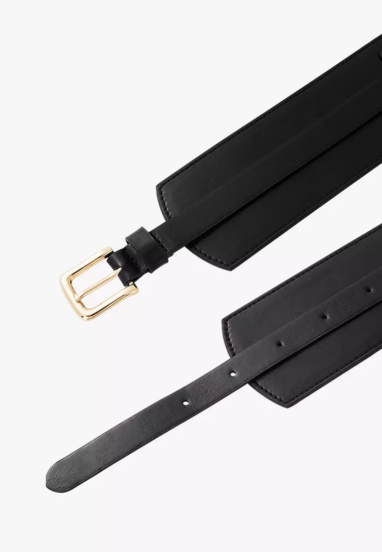 Helena 女士宽版皮质腰带配搭扣-黑色