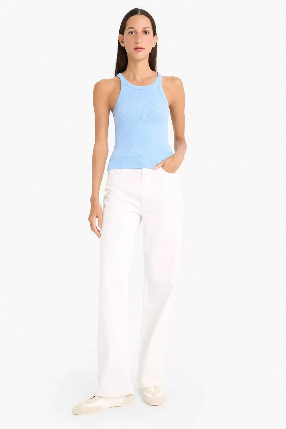 Slim Fit Slim-Fit Halter Neck Basic Plain Ribbed Camisole Undershirt E2176Ax25Sp
